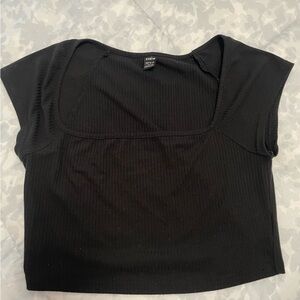 SHEIN Black Ribbed Square Neck Top